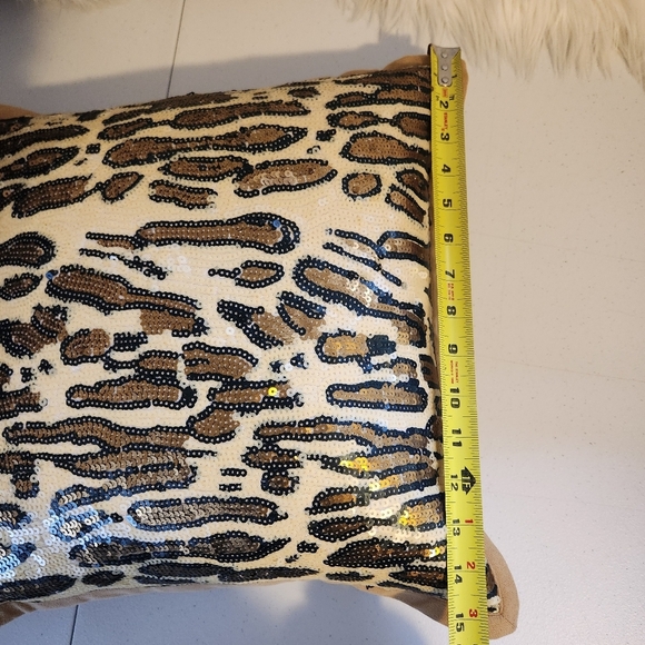 Leopard Print Sequin Brown Tan Leopard Animal Print Throw Pillow Home Decor 15" - Picture 6 of 7